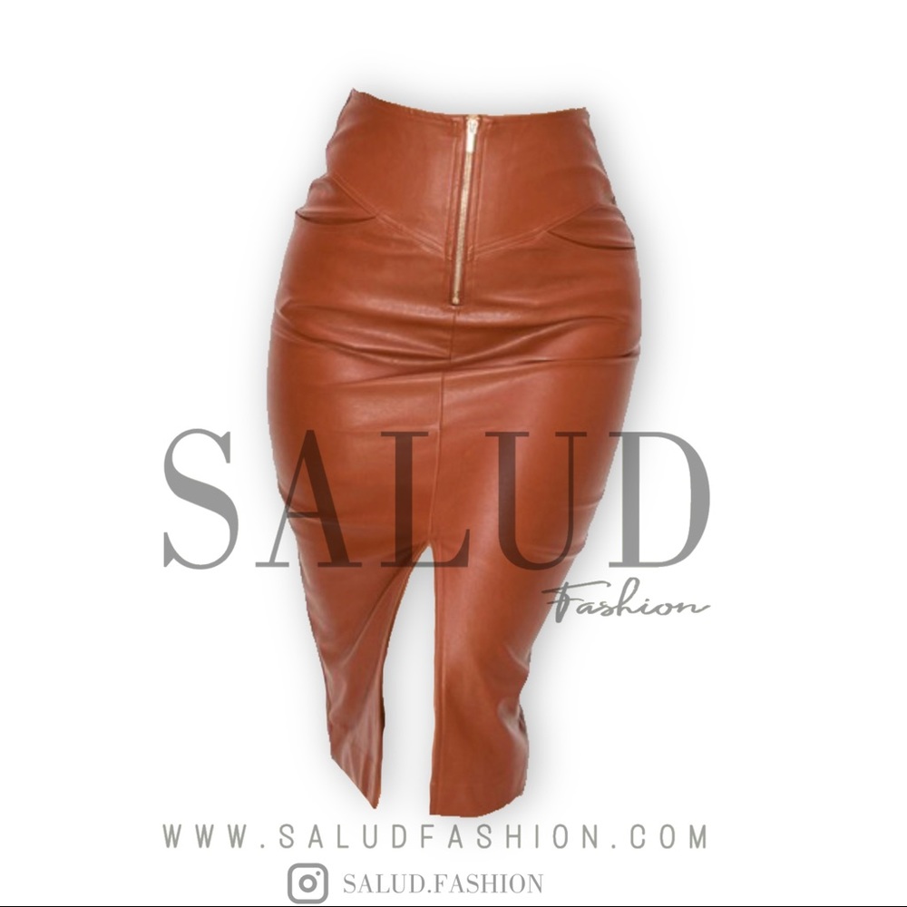 Leather Midi Slit Skirt